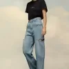 Blugi din denim cu detalii slash Blugi din denim cu detalii slash