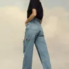 Blugi din denim cu detalii slash Blugi din denim cu detalii slash