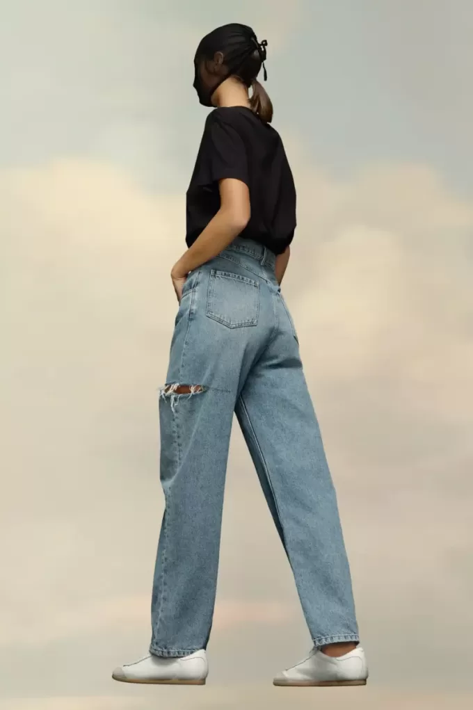 Blugi din denim cu detalii slash Blugi din denim cu detalii slash