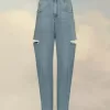 Blugi din denim cu detalii slash Blugi din denim cu detalii slash