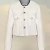 Jachetă de denim decupată fără guler Jachetă de denim decupată fără guler