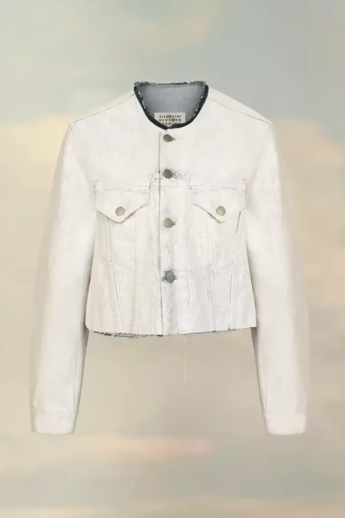 Jachetă de denim decupată fără guler Jachetă de denim decupată fără guler