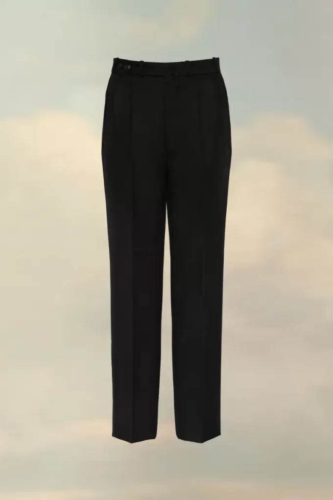Pantaloni plisați din lână în spina de pește Pantaloni plisați din lână în spina de pește