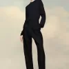 Pantaloni plisați din lână în spina de pește Pantaloni plisați din lână în spina de pește