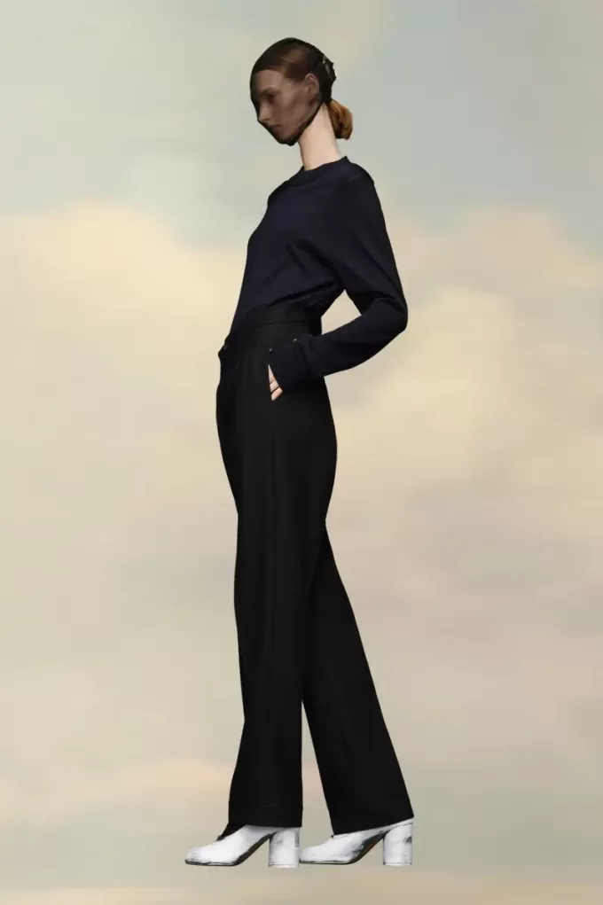 Pantaloni plisați din lână în spina de pește Pantaloni plisați din lână în spina de pește