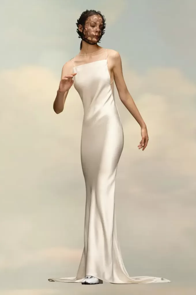 Rochie din satin ciocanat Maison Margiela Rochie din satin ciocanat Maison Margiela