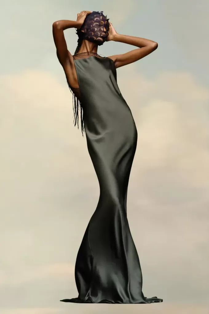 Rochie din satin ciocanat Maison Margiela Rochie din satin ciocanat Maison Margiela